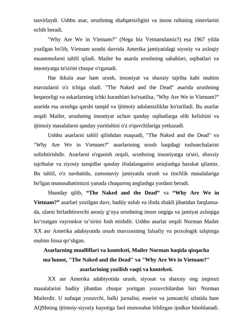 MAILER NORMAN "THE NAKED AND THE DEAD" (YALNG'OCH VA O'LIKLAR) VA "WHY ARE WE IN VIETNAM?" (NEGA BIZ VETNAMDAMIZ) 3