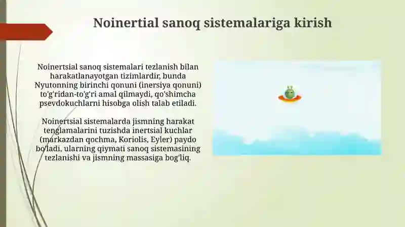 Ilgarilanma harakat qilayotgan noinertsial tizimdagi inertsiya kuchlari 3