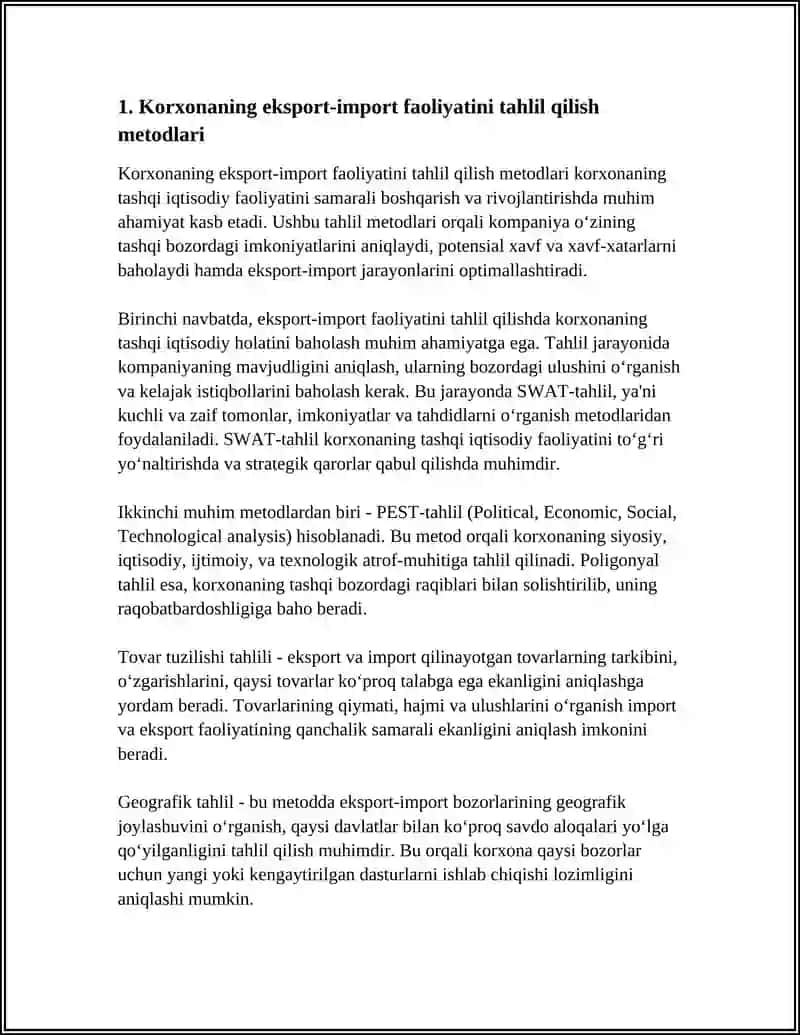 Korxonaning eksport-import faoliyatini tahlil qilish metodlari 3