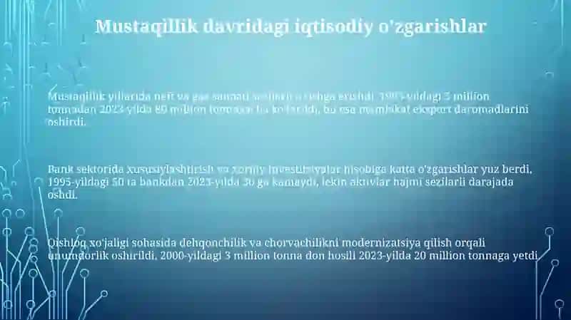 Qozog'istonda mustaqillik yillarida qaysi iqtisodiy sohalar tez rivojlandi 3