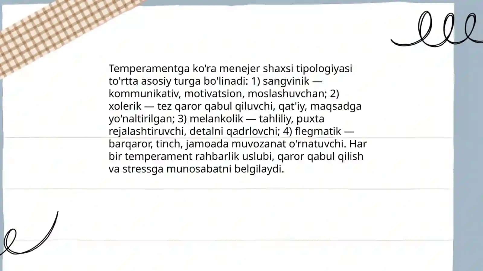 Temperamentga ko'ra menejer shaxsi tipologiyasi 3