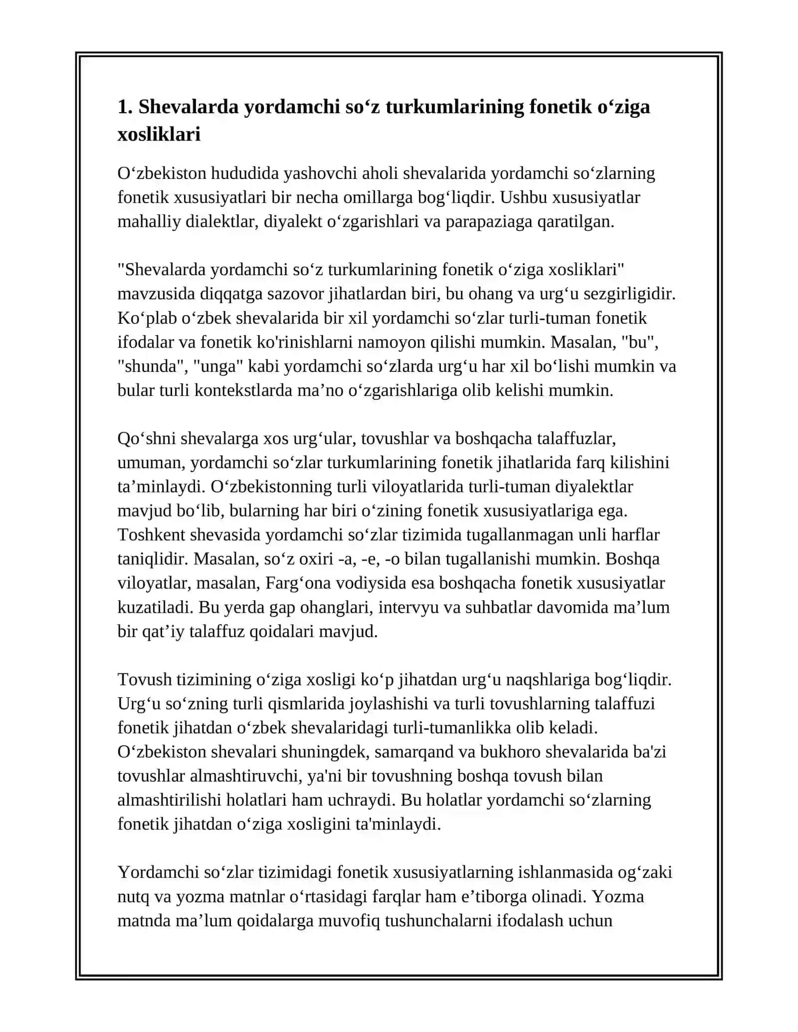 OʻZBEK SHEVALARIDA YORDAMCHI SOʻZ TURKUMLARINING OʻZIGA XOS XUSUSIYATLARI 3