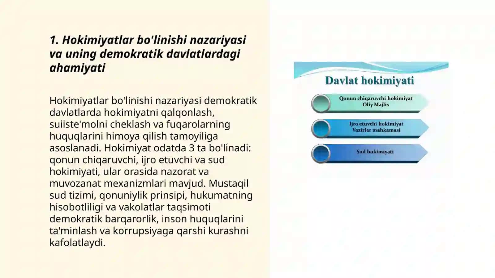 Demokratik davlatda hokimiyatlar bo'linish prinsipi va oliy majlisning tuzilishi 3