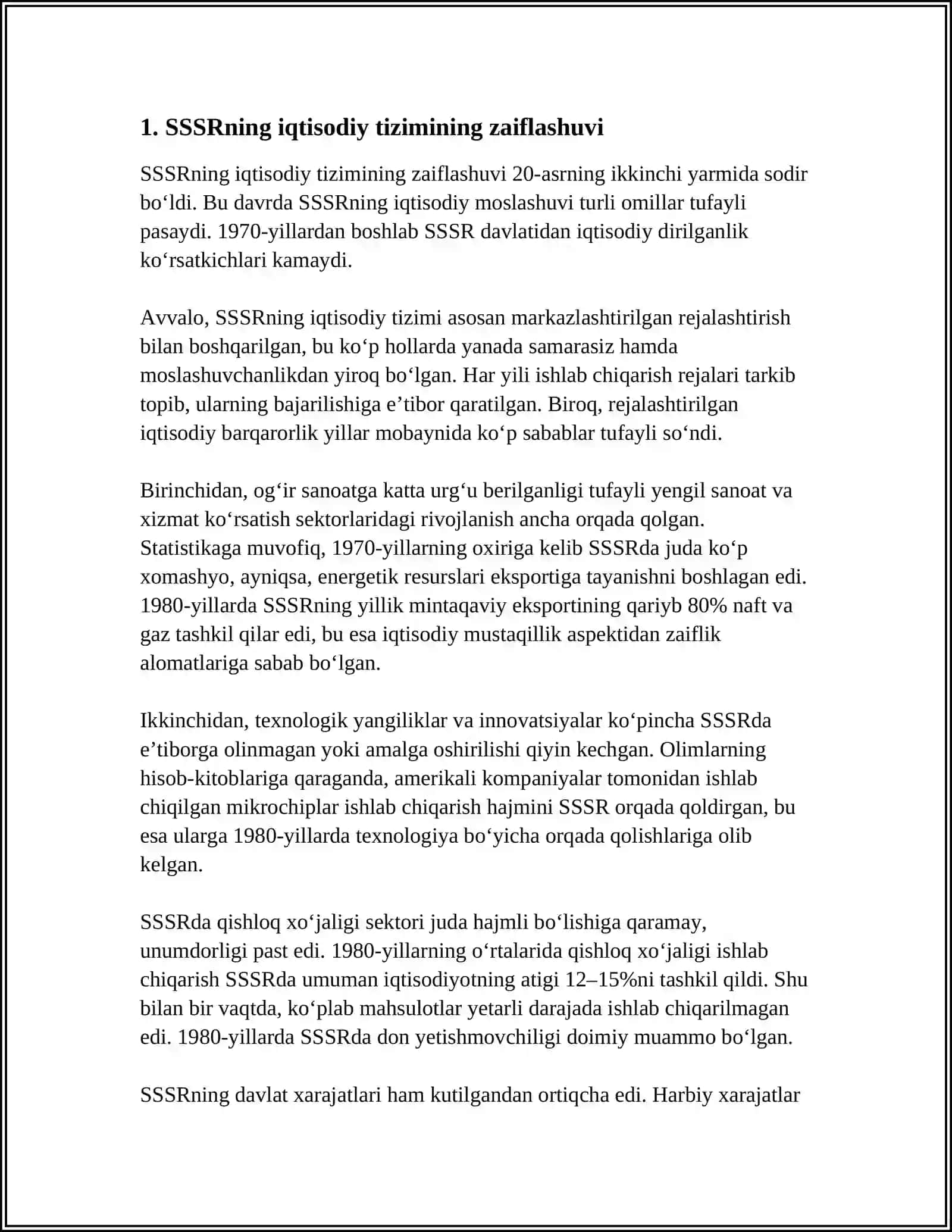 MUSTAQIL ISH Mavzu: SOVET DAVLATINING TANAZZULGA YUZ TUTISHI 3