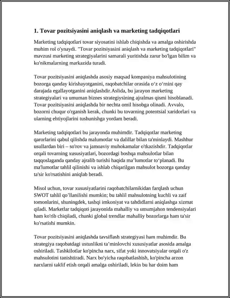 MARKETING TADQIQOTLARINI OTKAZISHDA TOVAR VA TOVAR SIYOSAT 3