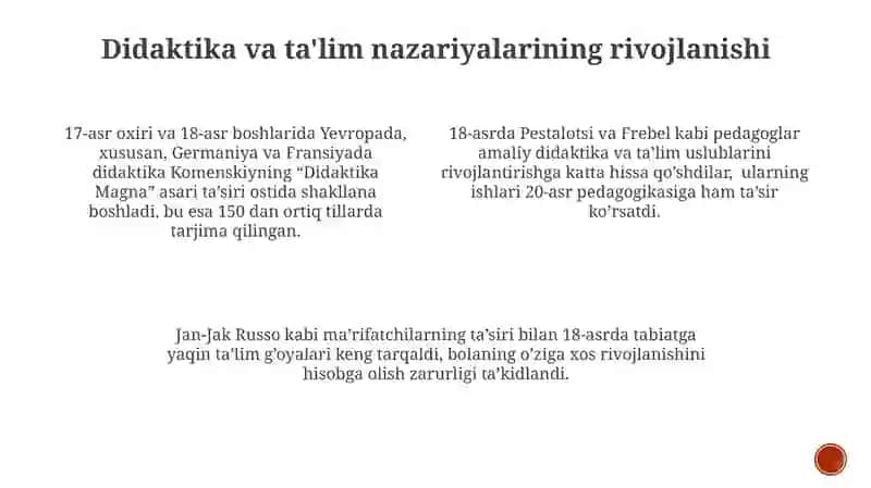 Didaktika va ta'lim nazariyalarining rivojlanishi 3