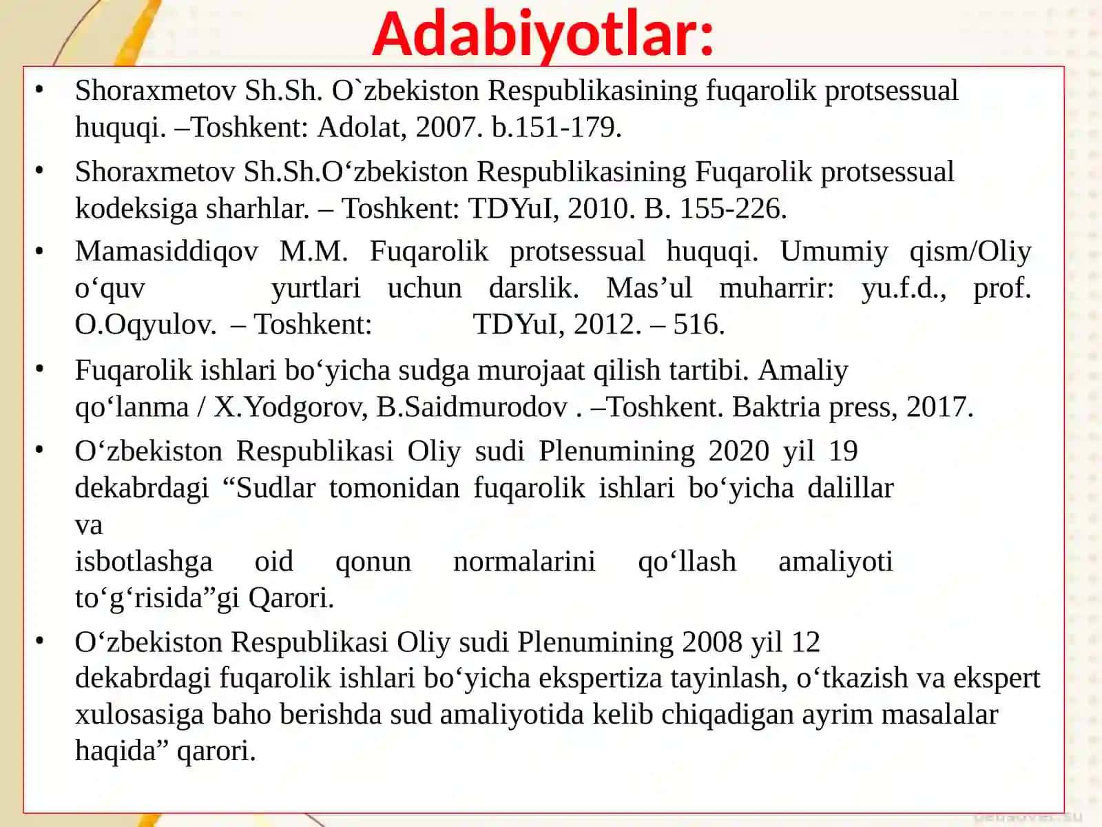 Fuqarolik protsessi daisbotlash va dalillar 3