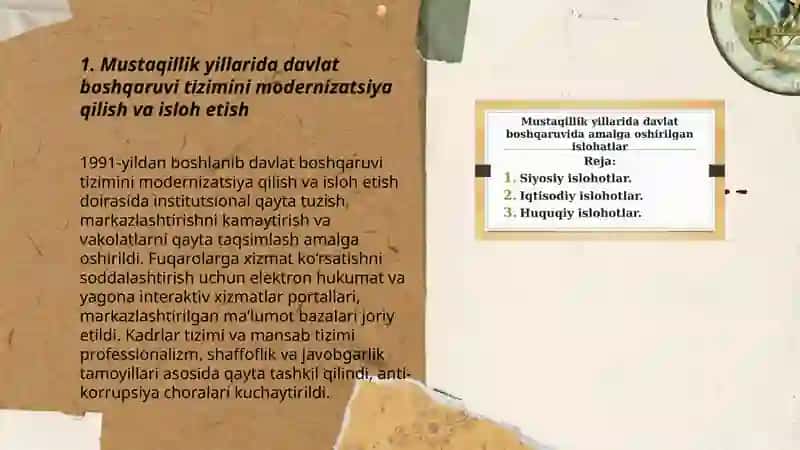 Mustaqillik yillarida davlat boshqaruvi sohasida amalga oshirilgan islohatlar 3