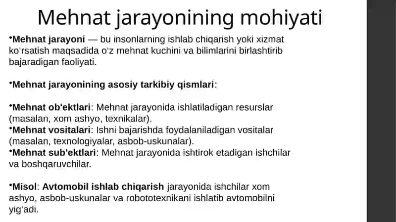 Mehnat jarayonlari va uni tashkil etish 3