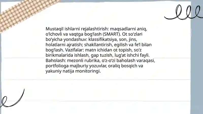 Ot so'z turkumini o'rgatishda qo'llaniladigan mustaqil ishlarni ishlab chiqish metodlari 3