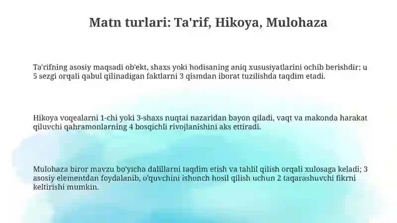 Ta'rif, Hikoya va Mulohaza 3