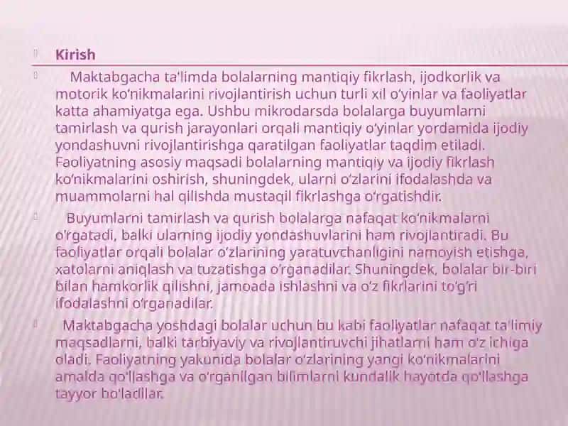 XATONI TOP MANTIQIY O’YINI ORQALARI BUYUMLARNI TA’MIRLASH. QURISH- YASASH MATEMATEKA MARKAZI 3