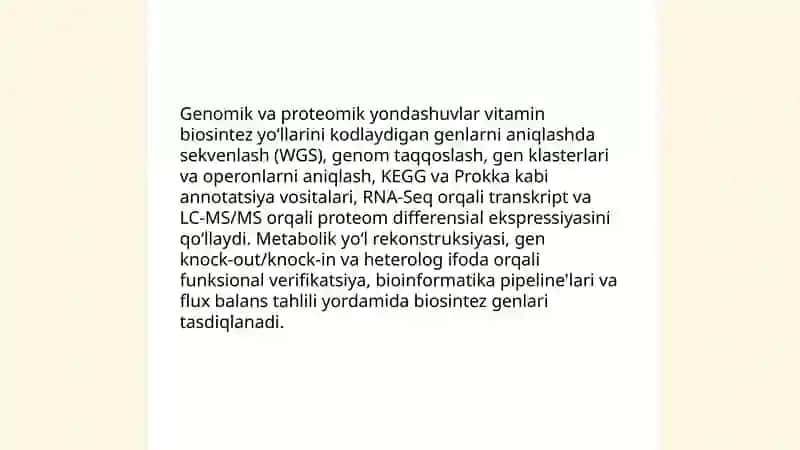 Vitaminlarning mikrobiologik sintezi va produtsentlarini shtammlarining konstruksiyasini yaratishning gen muhandisligi usullari 3