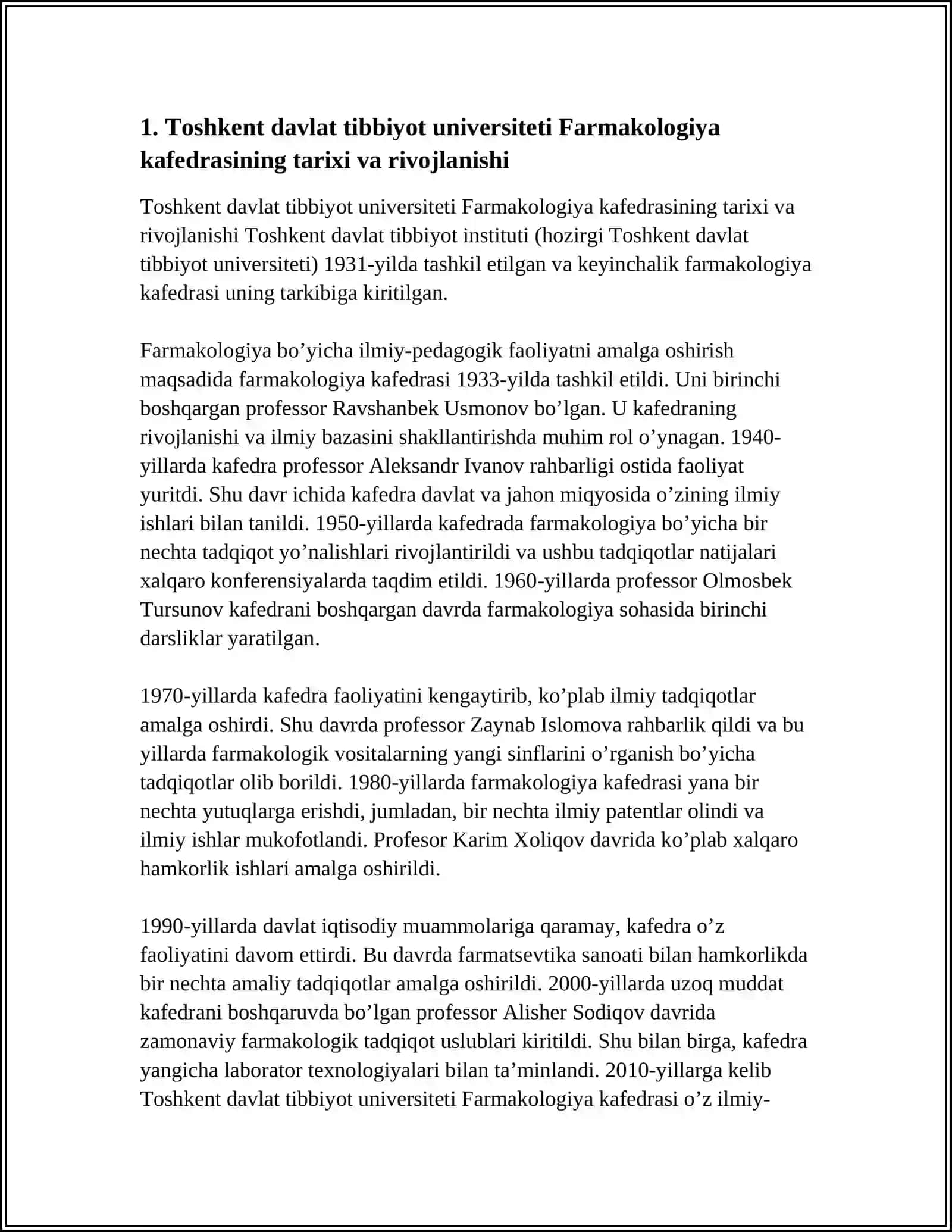 Toshkent Davlat Tibbiyot Universiteti Farmakologiya Kafedrasi 3