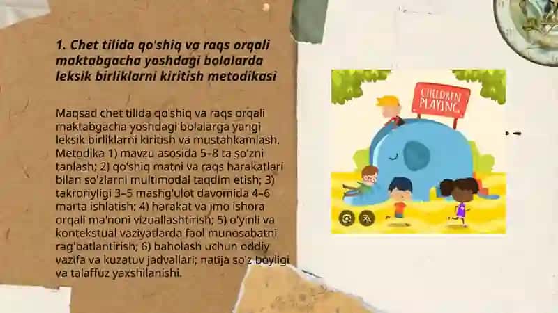 Chet tilida qo'shiq va raqs o'rgatish orqali maktabgacha yoshdagi bolalarning so'z boyligini kengaytirish 3