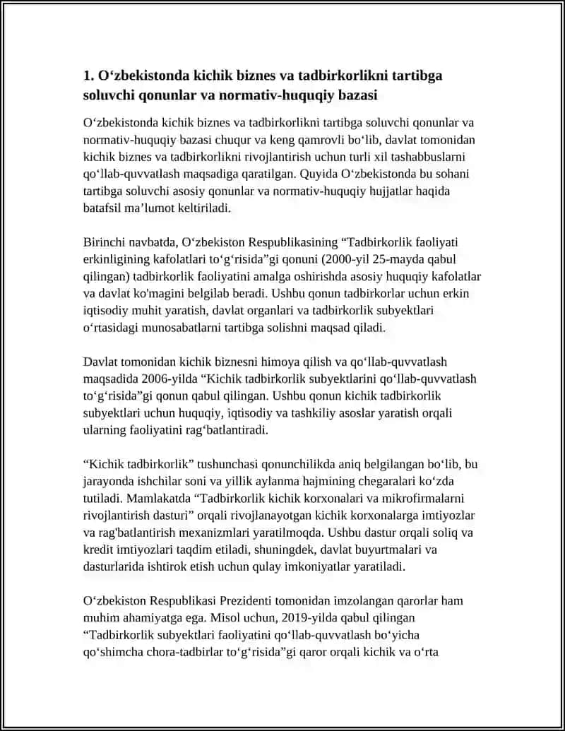 KICHIK BIZNES VA TADBIRKORLIKNI DAVLAT TOMONIDAN TARTIBGA SOLISH ÓZBEKISTON TAJRIBASI 3