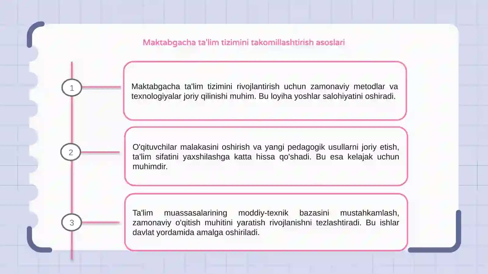 Maktabgacha ta'lim tizmini rivojlantirishning ustuvor yoʻnalishlari 3