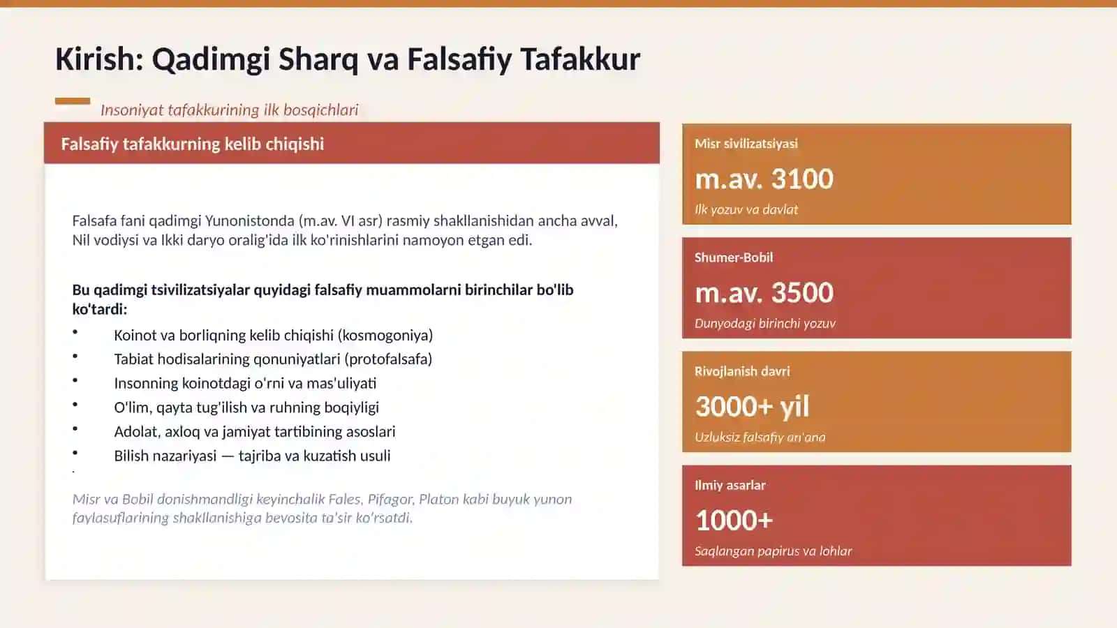 Qadimgi Misr va Bobildagi tabiiy-ilmiy falsafiy fikrlarning rivojlanishi 3