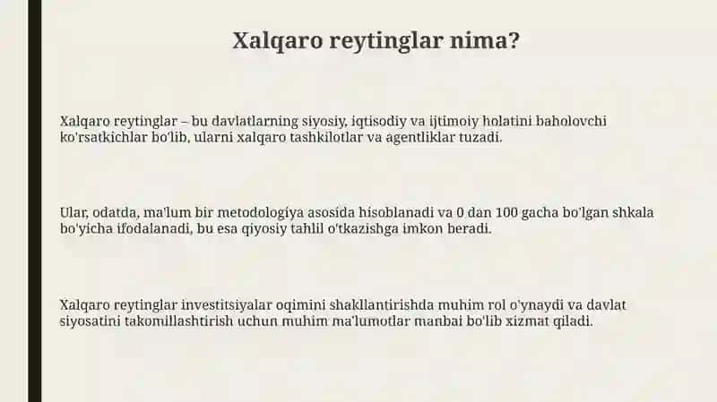 Xalqaro Reytinglar va O'zbekiston 3