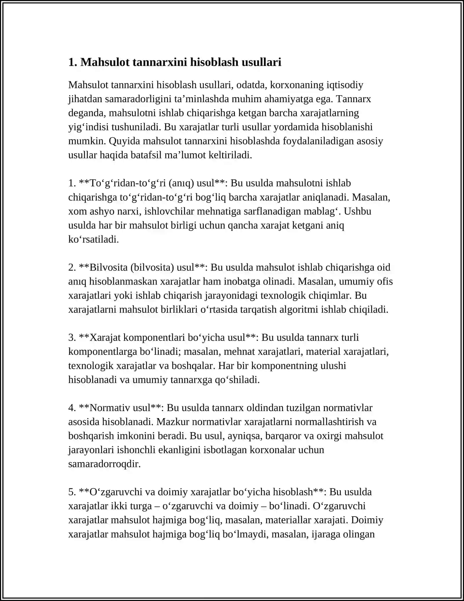 MAHSULOT TANNARXI, FOYDASI VA SAMARADORLIGI 3
