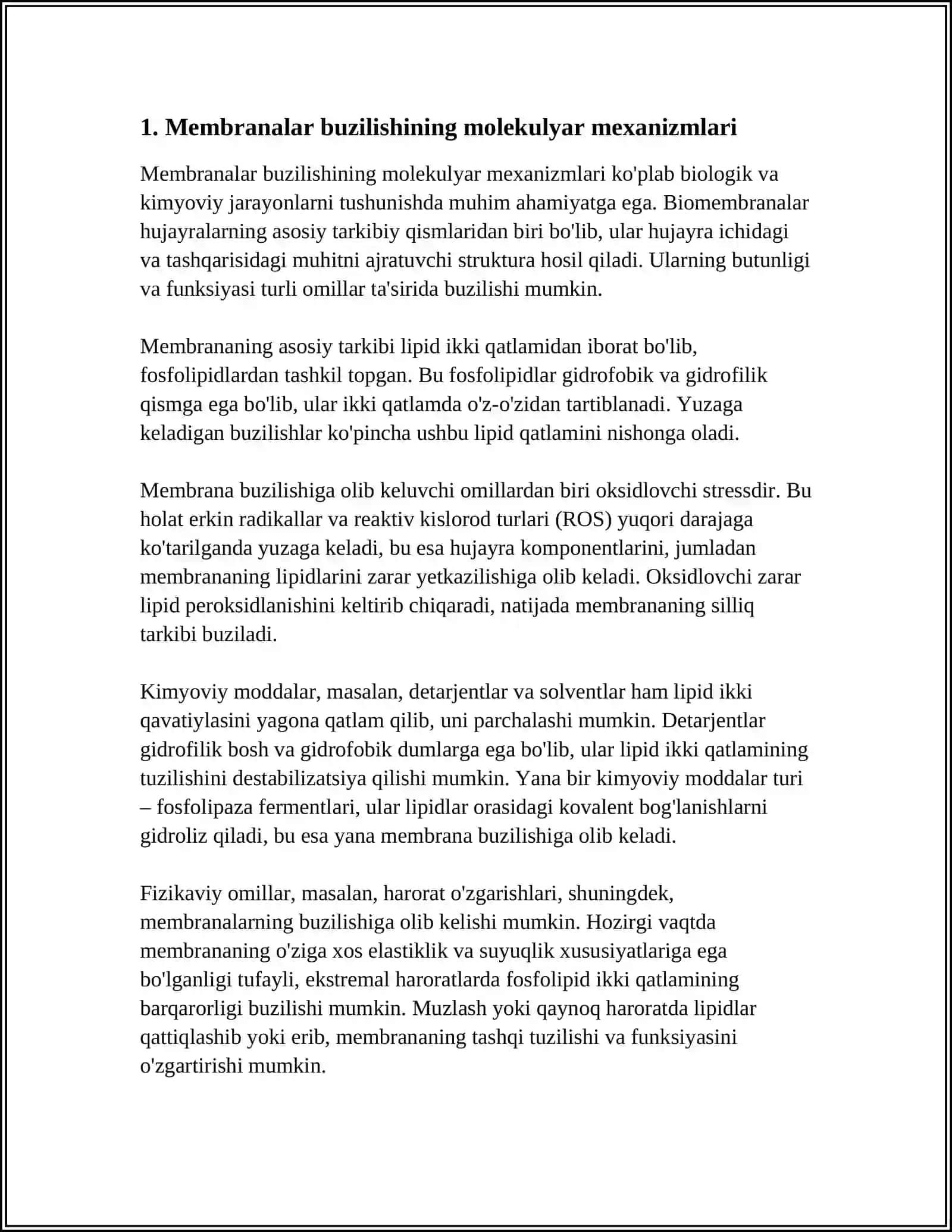 MEMBRANALAR BUZILISHLARINING PATOLOGIK HOLATLARNI KELIB CHIQISHDAGI O’RNI 3
