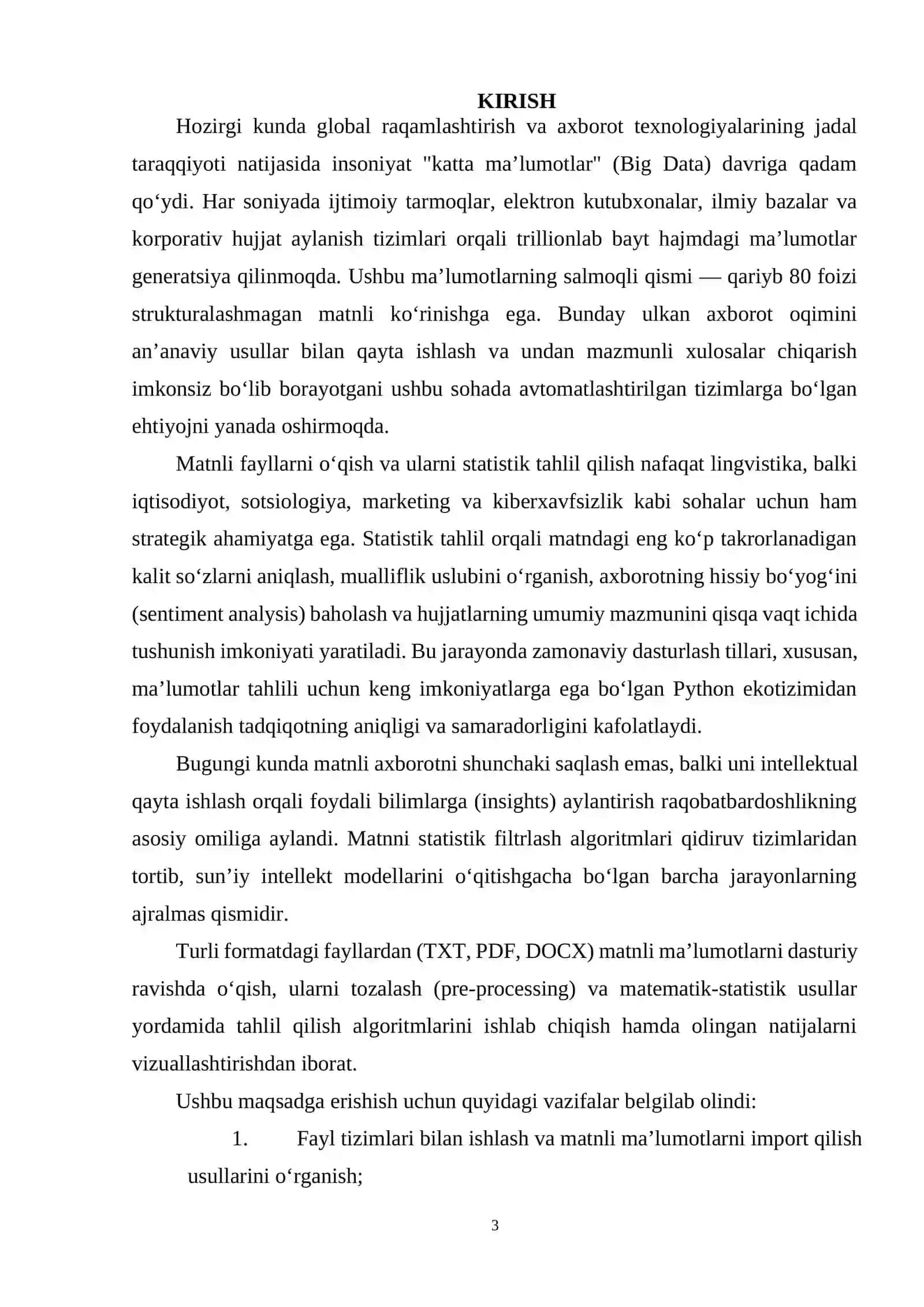 FAYLDAN MATN O'QIB UNI STATISTIK TAHLIL QILISH 3