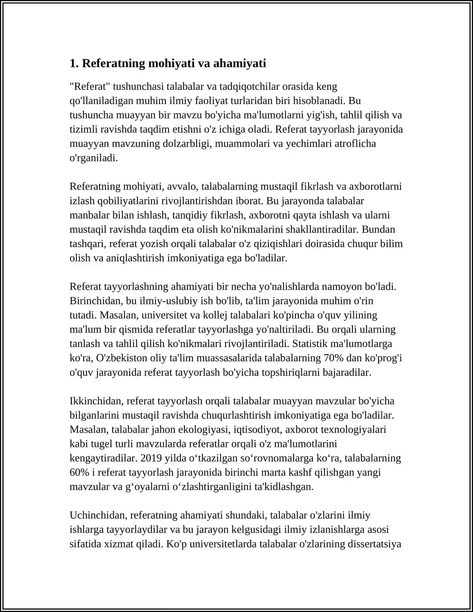 REFARAT MATNI,REFARAT TURLARI,TUZULISHI VA TIL KLISHELARI(REFARAT TARKIBIDAGI NUTQIY JUMLALAR) 3