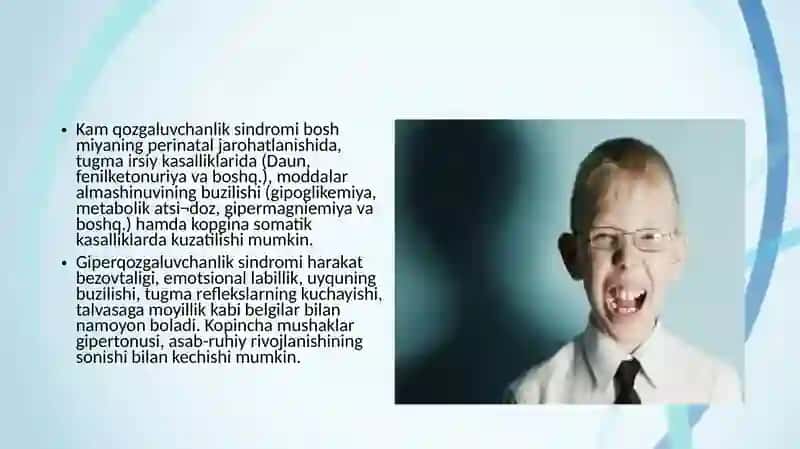 Bolalarda asab tizimini jarohatlanish semiotikasi va sindromlari. Meningial va ensefalitik sindrom. Patologik reflekslar 3