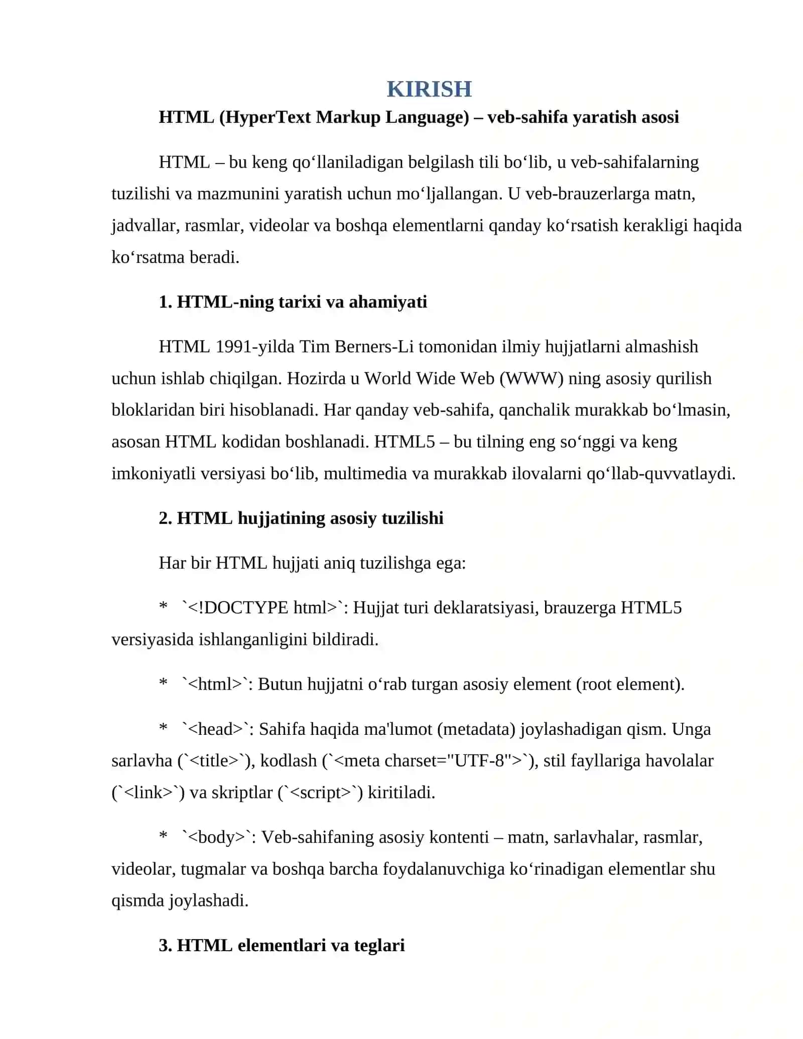 HTML texnologiyasi yordamida web-sahifa yaratish 3