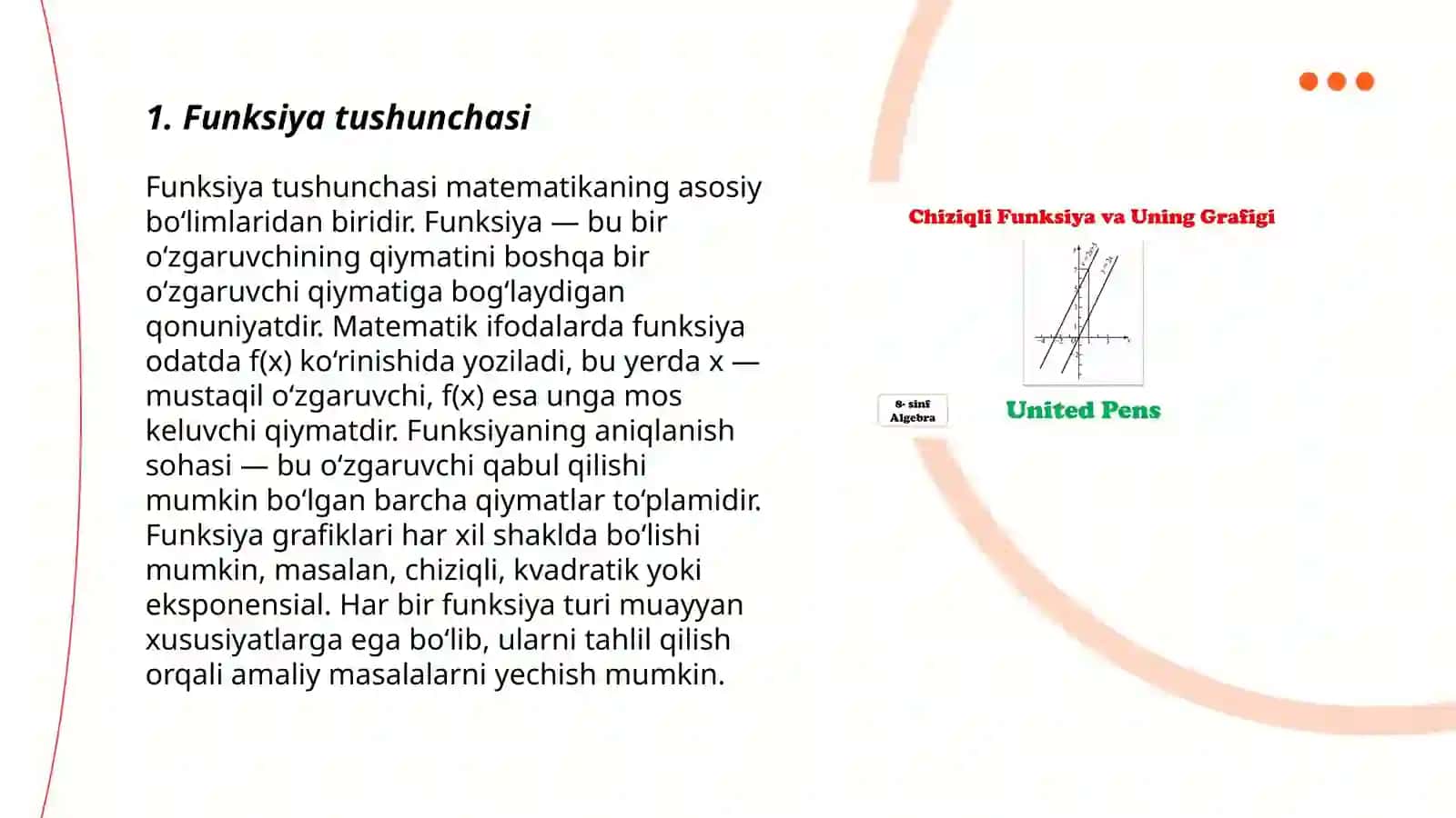 Funksiya va uning kôrinishlari.Asosiy element funksiyalar 3