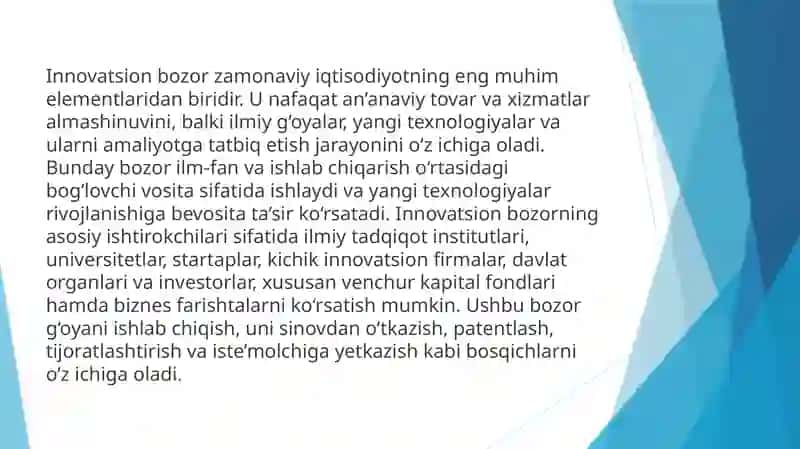 Innovatsion bozor yaratish va uning yangi texnologiyalarni rivojlantirishiga ta'sir 3