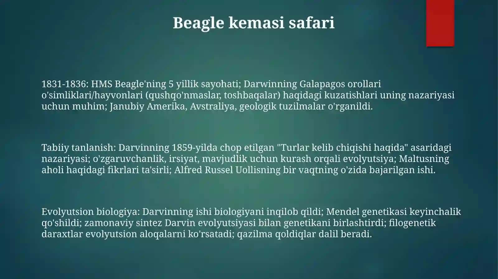 Ch.Darvinning hayoti va ilmiy faoliyati. Ch.Darvin va boshqa olimlarning evolutsiyaga doirasarlari 3