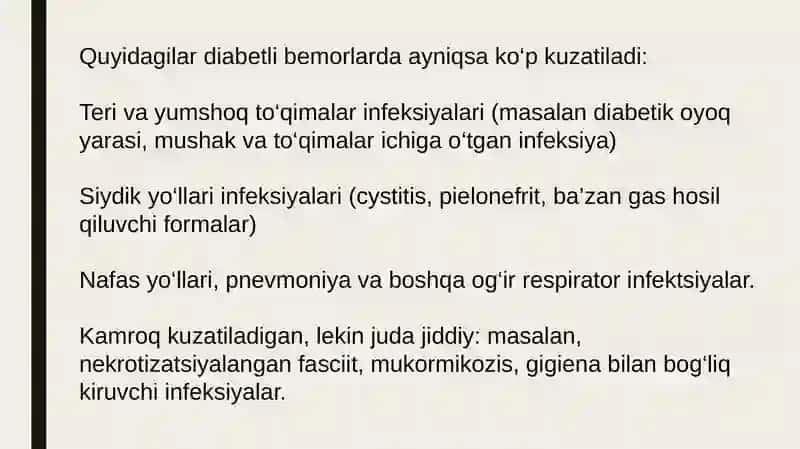 Qandli diabetda uchraydigan infektsiyalar, patogenez, laboratoriya tashxisi 3