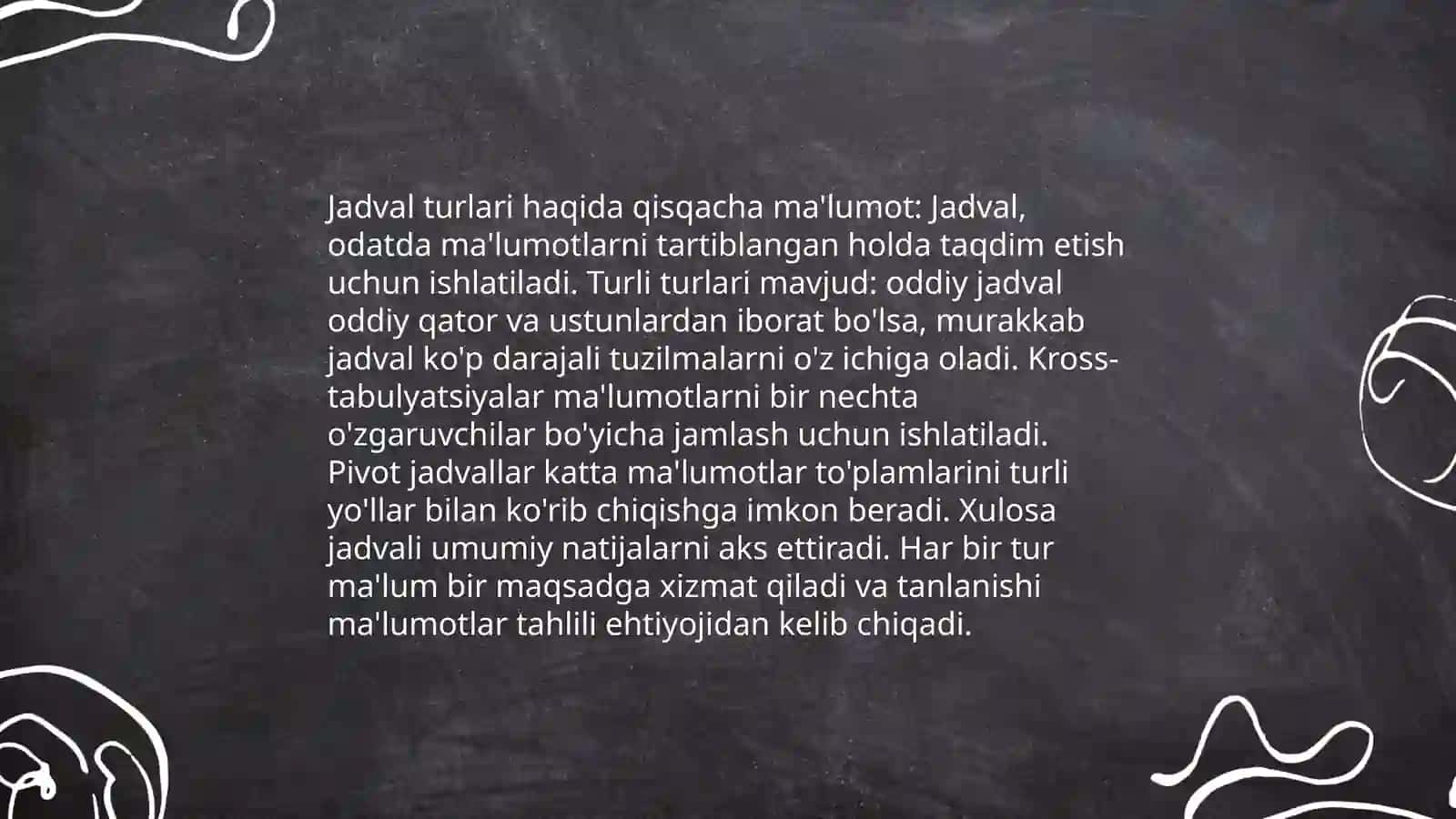 Jadval turlari haqida qisqacha ma'lumot 3