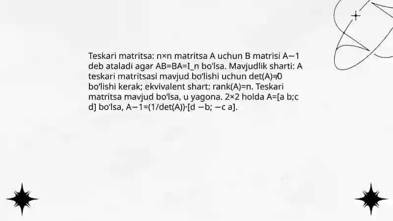 Teskari matritsani topish. Matritsani rangini hisoblash 3