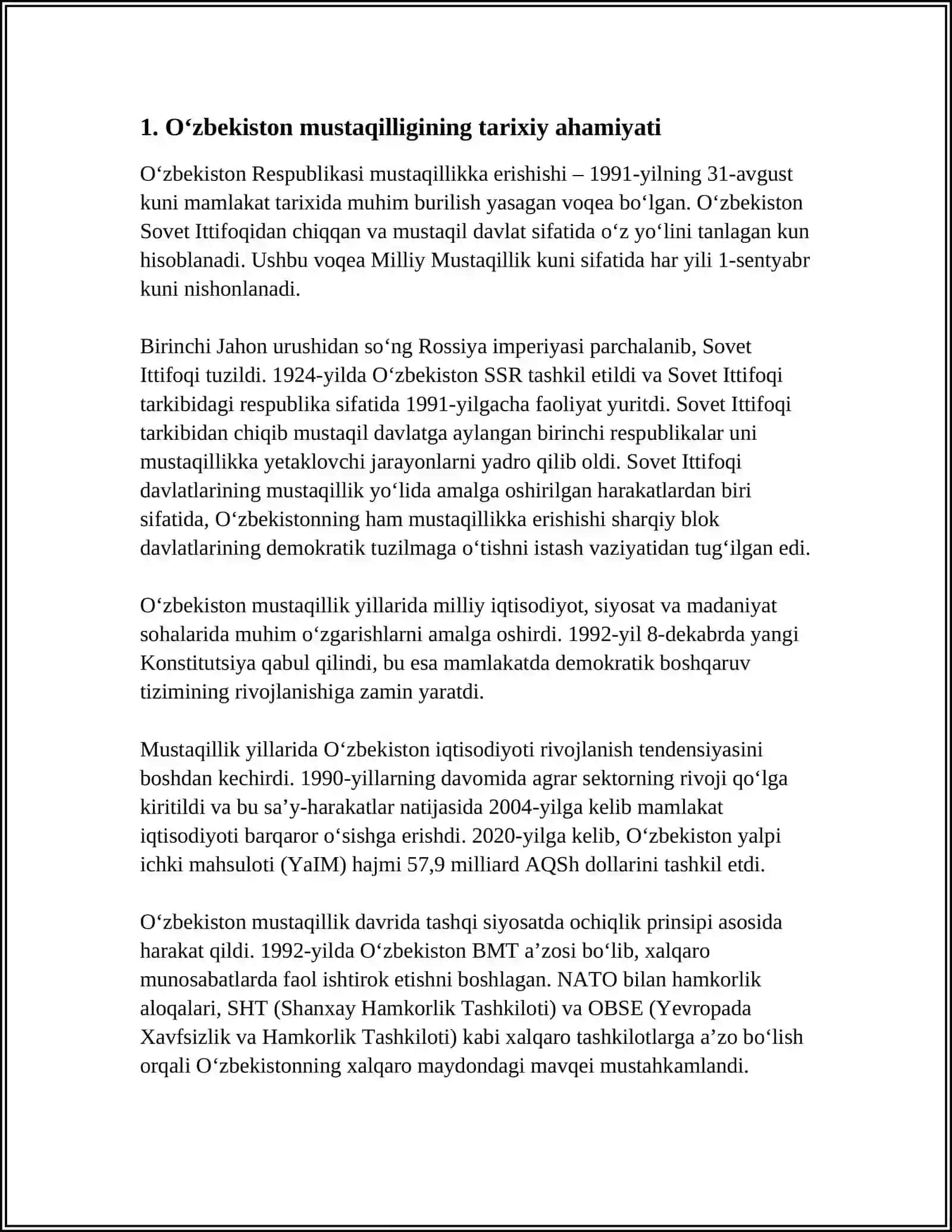 O‘zbekistonning O‘ziga Xos Istiqlol va Taraqqiyot Yo‘li O‘zbekiston Mustaqilligi Huquqiy Asoslari Yaratilishi 3