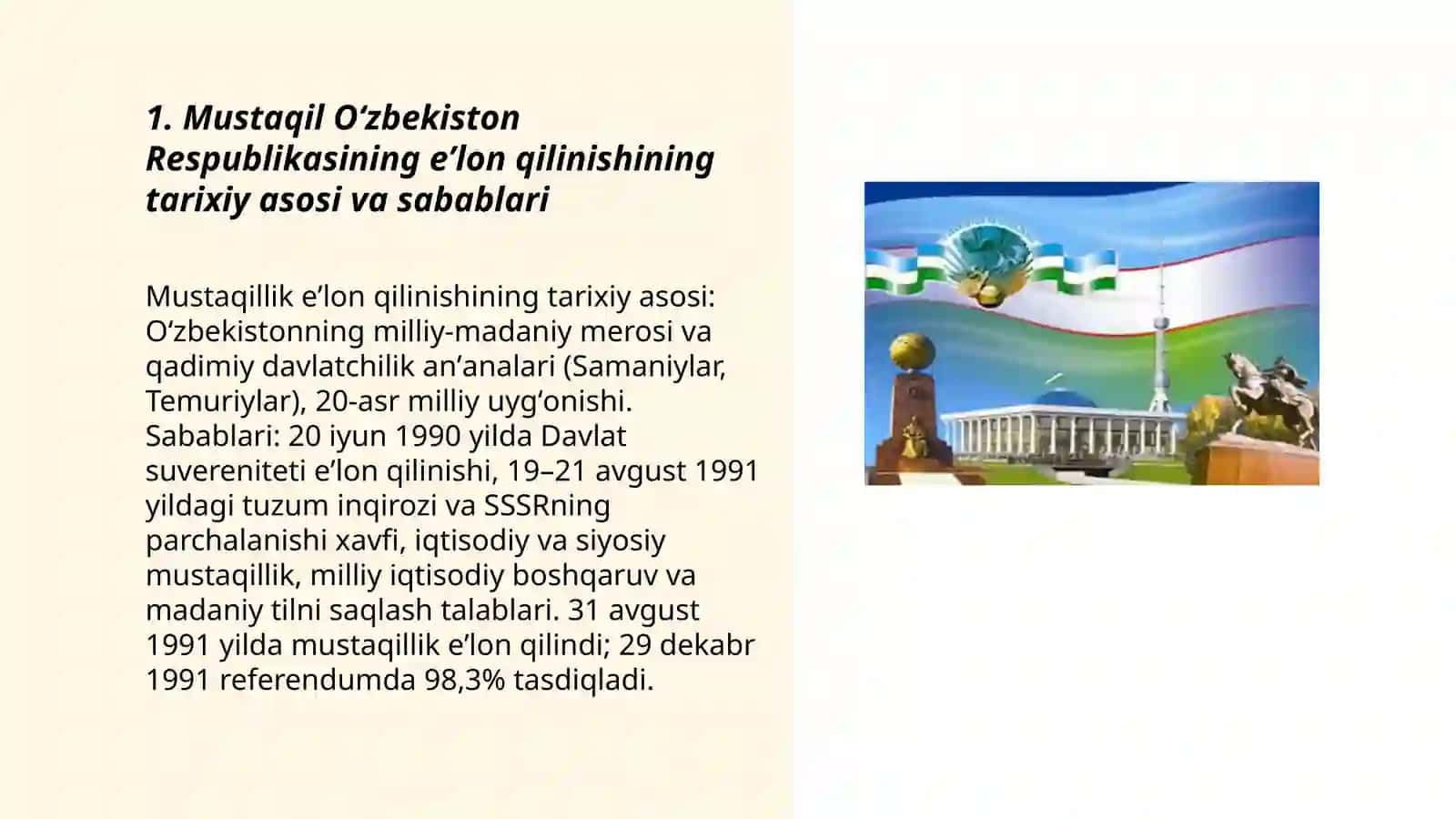 Mustaqil O‘zbekiston respublikasining tashkil topishining tarixiy ahamiyati 3