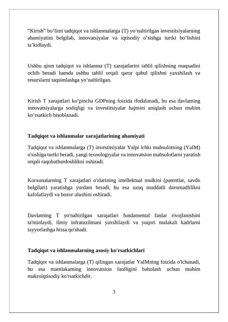 Tadqiqot va konstruktorlik ishlariga qilingan xarajatlar tahlili 3