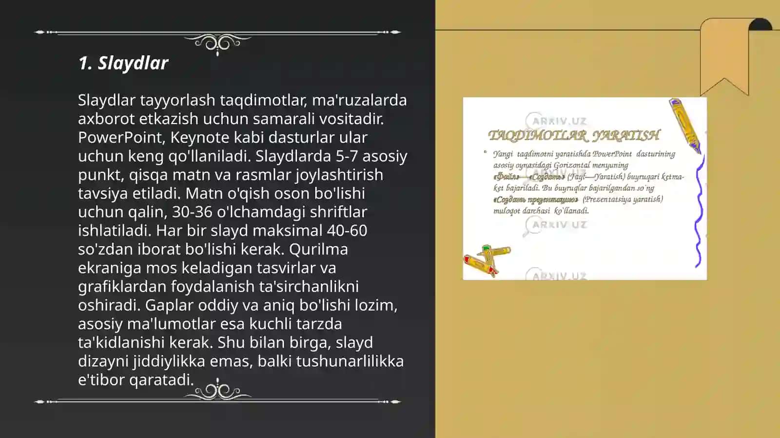 Slaydlar tayyorlash taqdimotlar 3