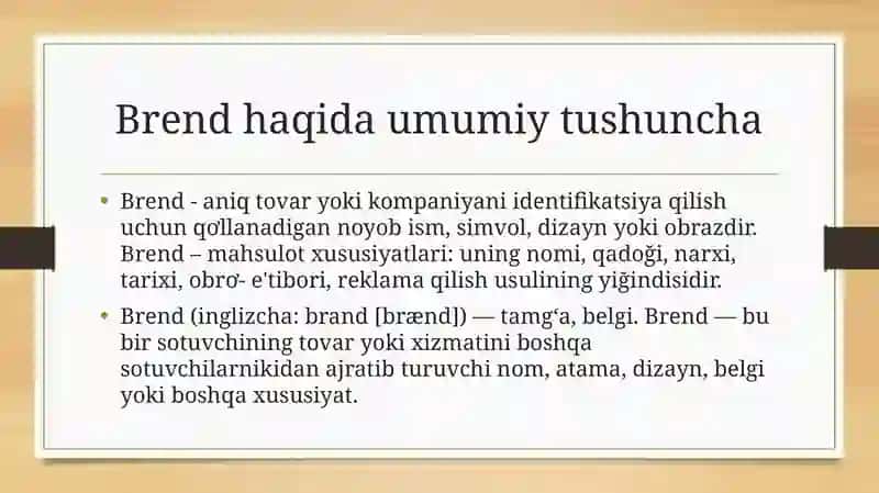 Brend haqida tushuncha va brendlarni tasniflashishi. 3