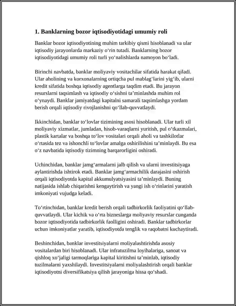 BANKLAR VA ULARNING BOZOR IQTISODIYOTIDAGI VAZIFALARI 3