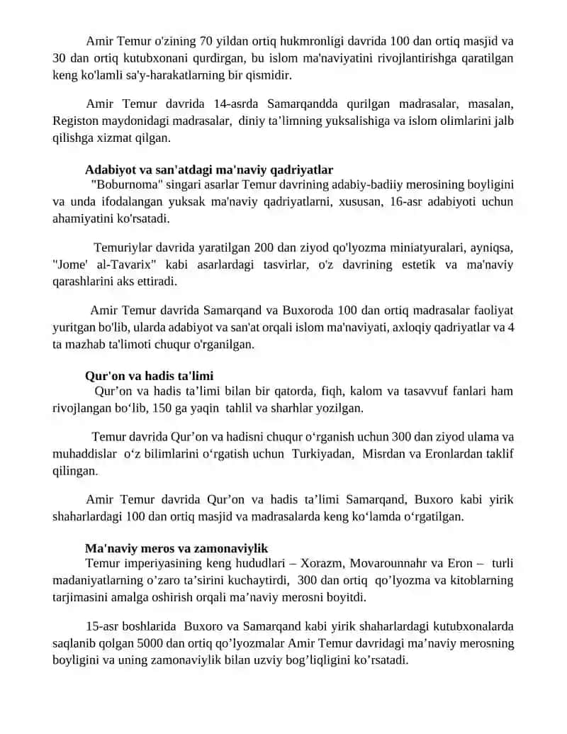Amer Temur davrida ma'naviy tarbiyanung axamiyati 3