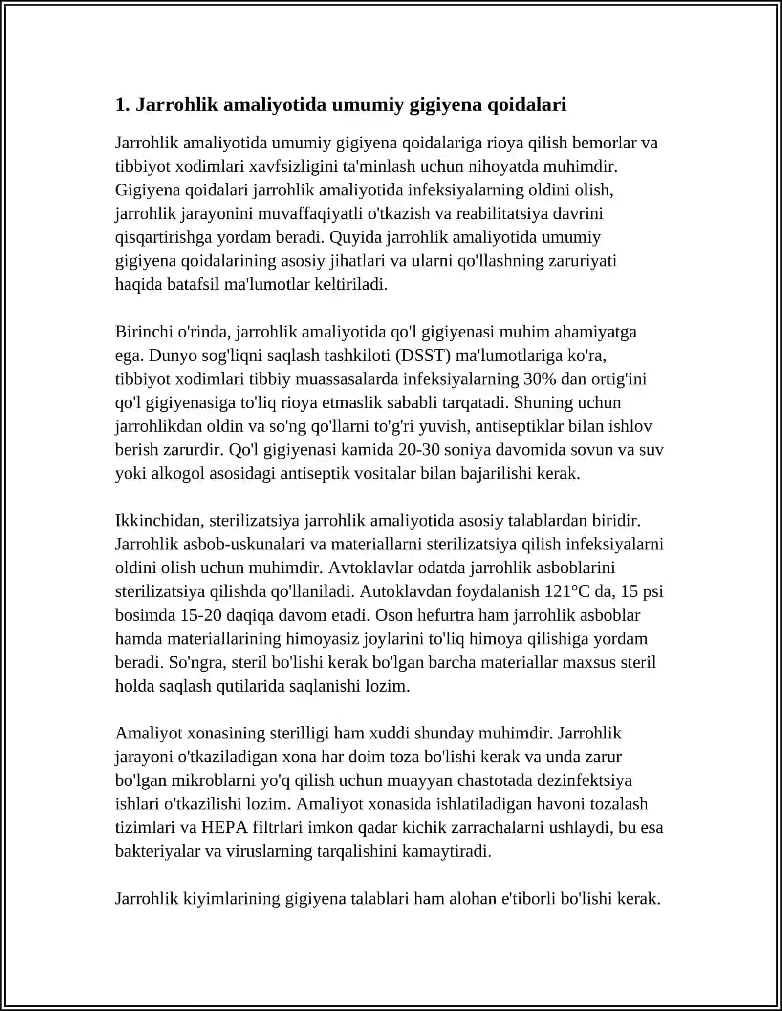 XIRURGIK STATSANARDA SANITAR EPIDIMALOGIK TARTIB 3