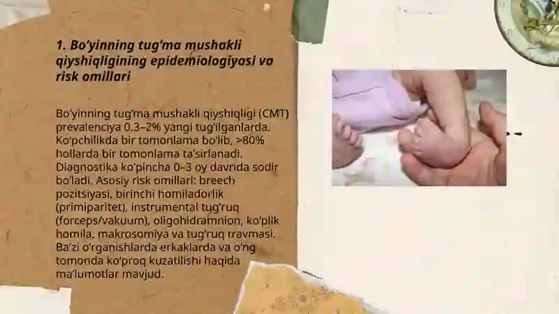 Boʻyinning tug’ma mushakli qiyshiqligi. Klinikasi, tashxisi va davolash. Tug’ma maymoqoyoqlik. Klinikasi, tashxisi va davolash 3