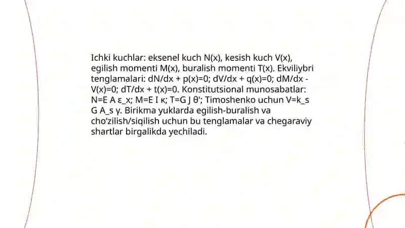 Tekis va fazoviy bruslarga umumiy tarzda kuchlar tasir qilganda ularni hisoblash (egilish-buralish, egilish-buralish-cho'zilish yoki siqilish) 3