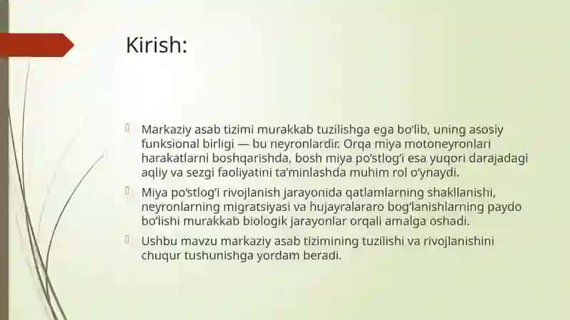 Orqa miyaning harakatlantiruvchi neyronlarning turlari, ularning morfo - funksional xususiyatlari. Bosh miya yarim sharlari po'stlog'ining morfogenezi. Bosh miya yarim sharlar po'stlog'ida hujayralararo bog'lanishlar. 3