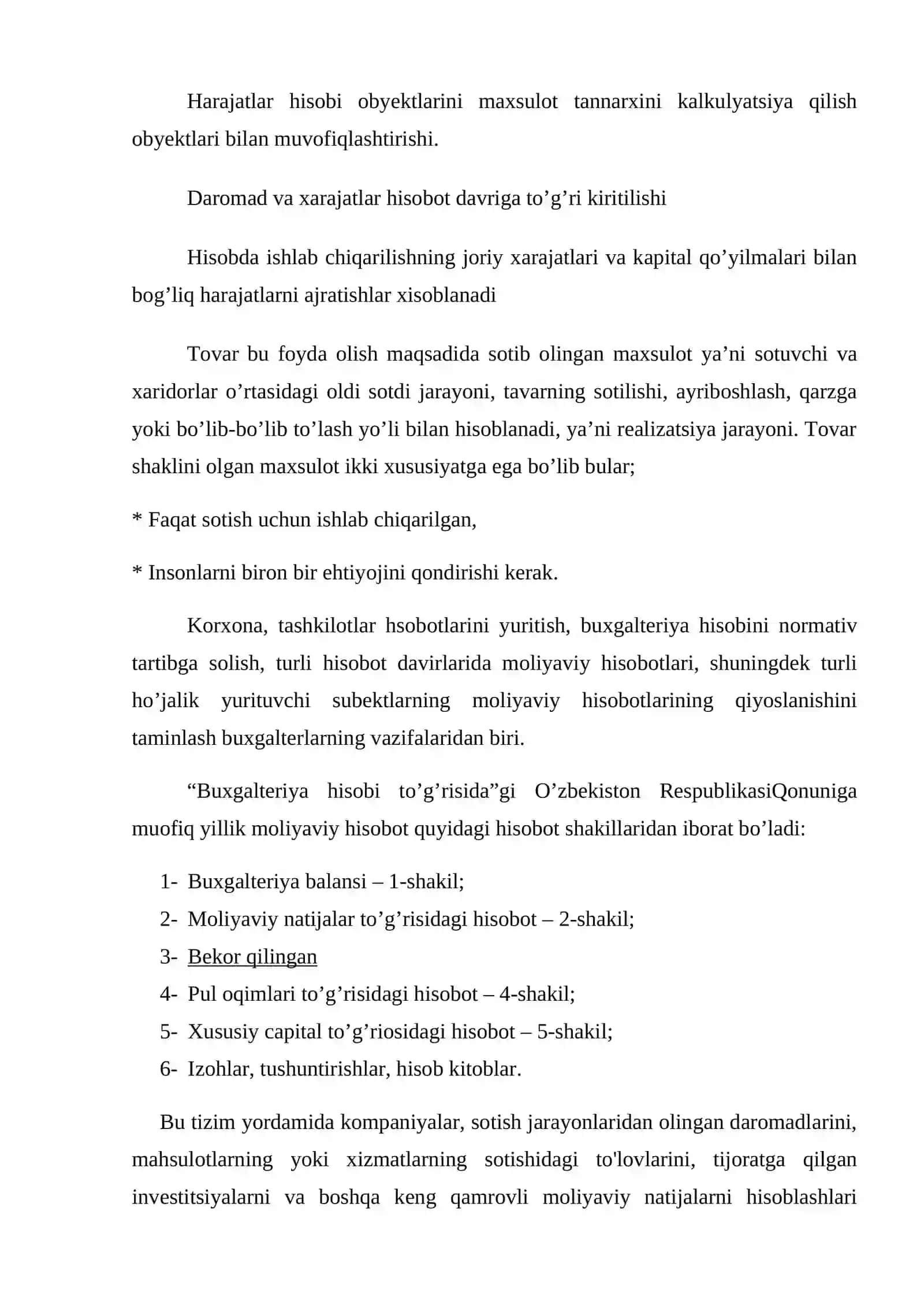 Maxsulot, tovar (ish, xizmatlar)lar va ularning hisobi 3