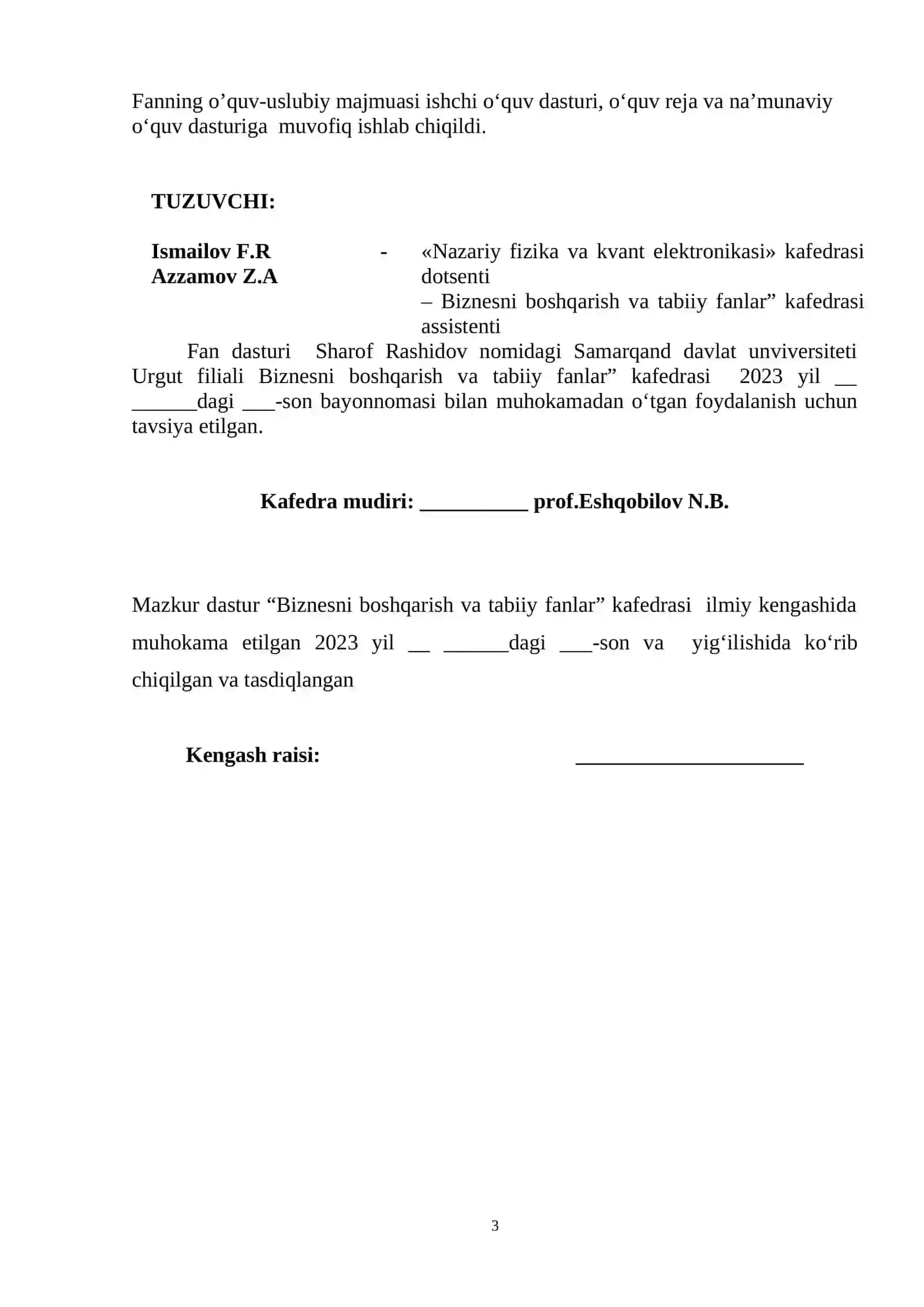 FIZIKA FANINIDAN O’QUV – USLUBIY MAJMUA 3