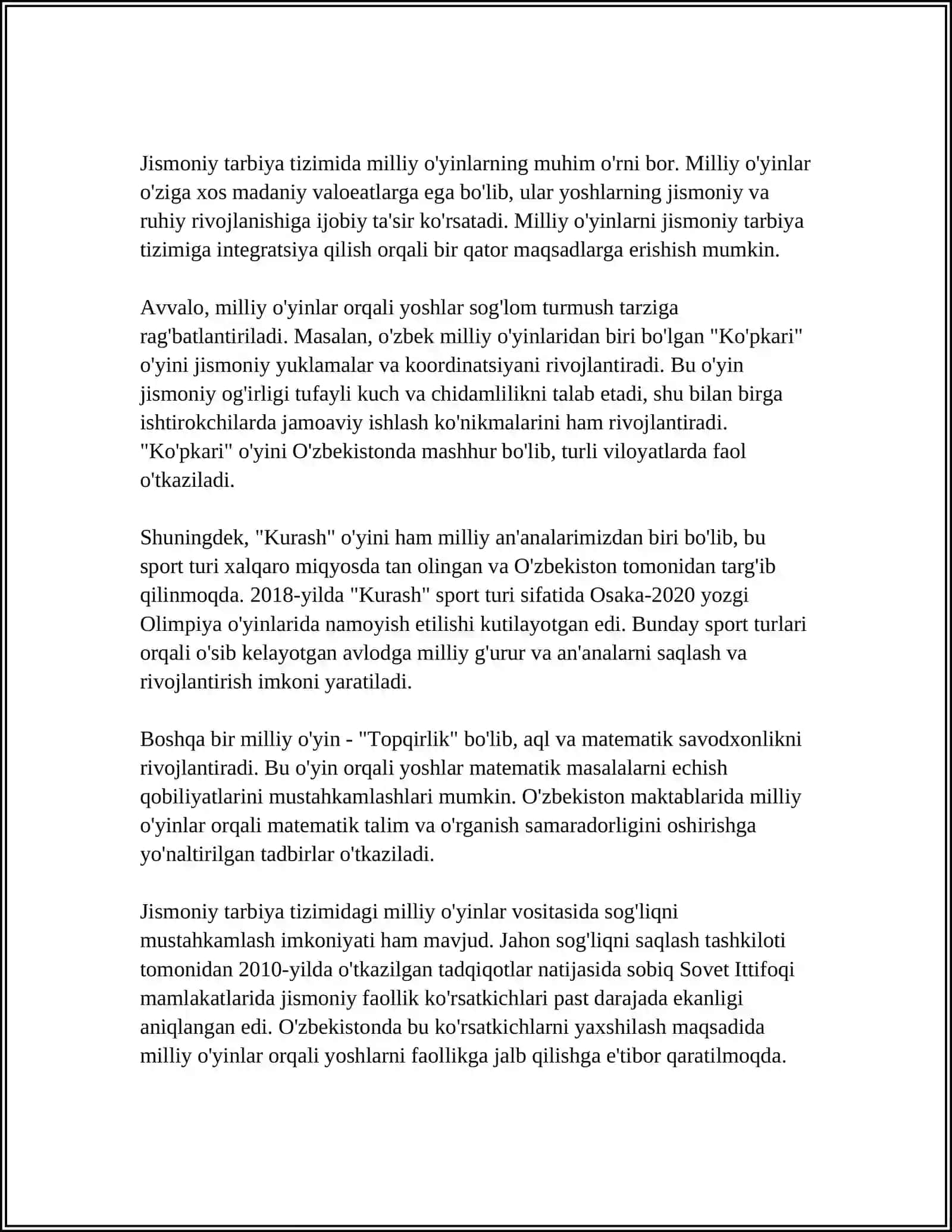 Milliy va Harakatli O'yinlarni O'tkazish 3
