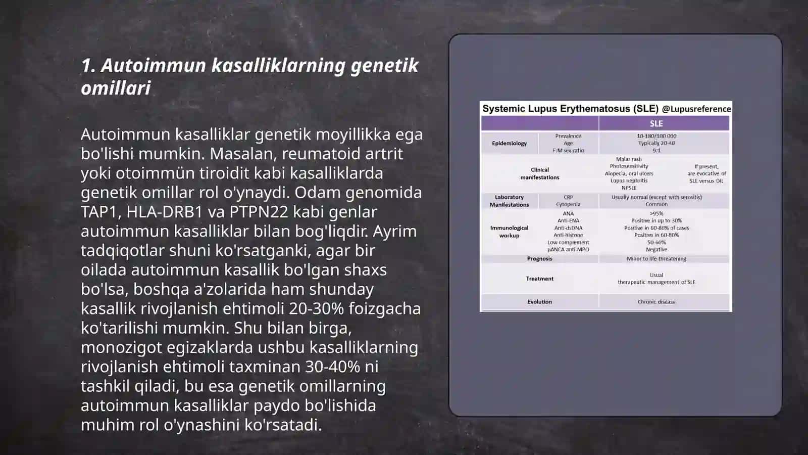 Autoimmun kasalliklarning kelib chiqishi, kechishi, diagnostikasi 3